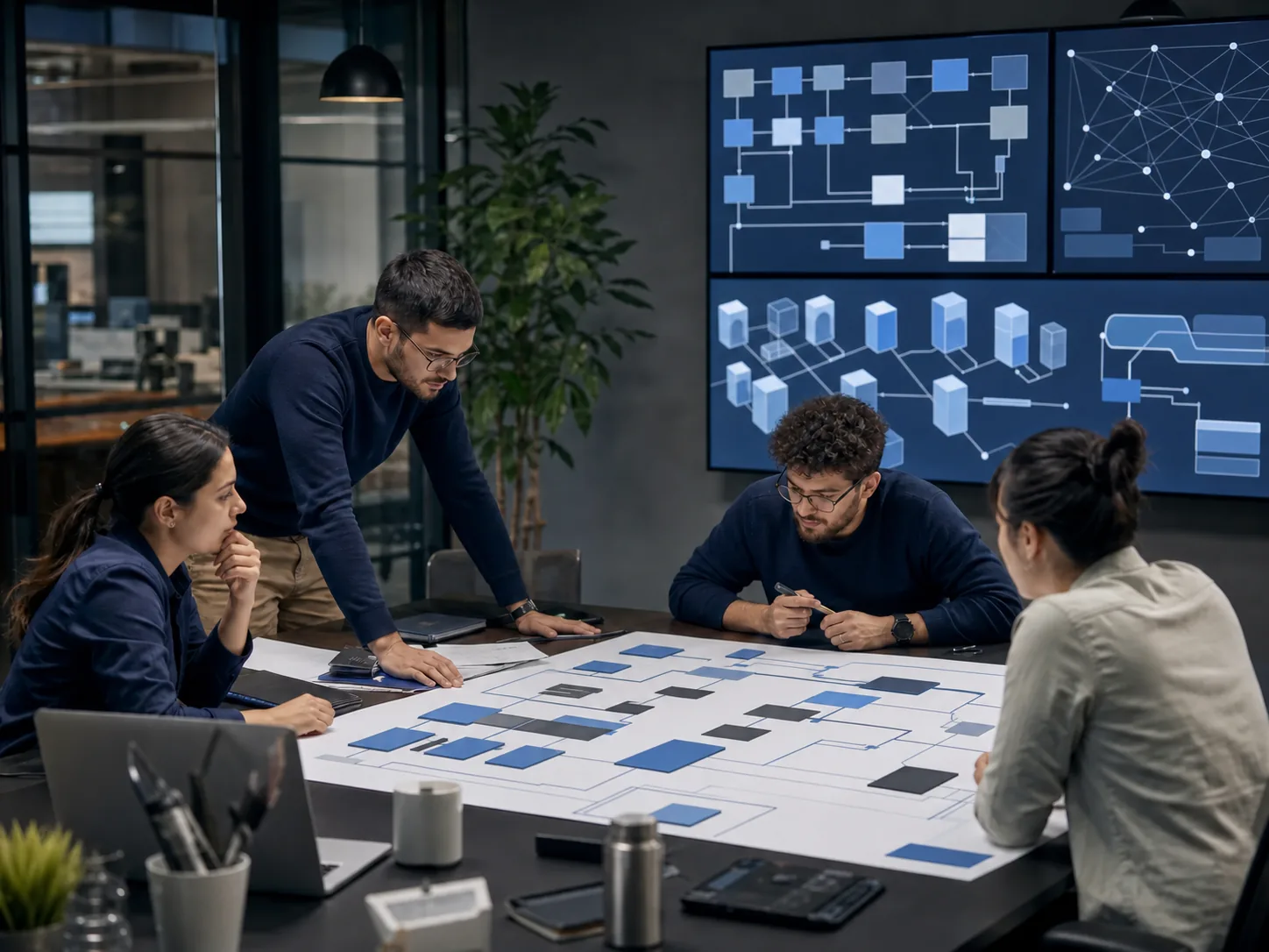 Team reviewing the architecture of a custom web system